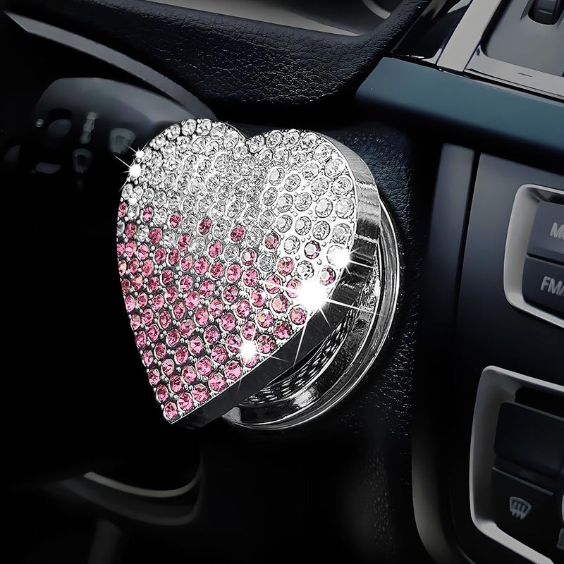 ongfuwu Bling Car Engine Start Button Cover, Cute Heart Shape Diamond Ignition Button Cover Sticker, Sparkly Rhinestone Push to Start Button Decoration Decal for Women Girls (Gradient Pink) - Image 1